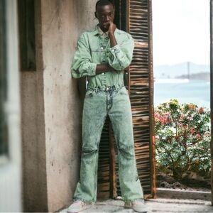 NWT $479 JieDa Jeans Made in Japan Slit Denim Pants Chemical Mint Green